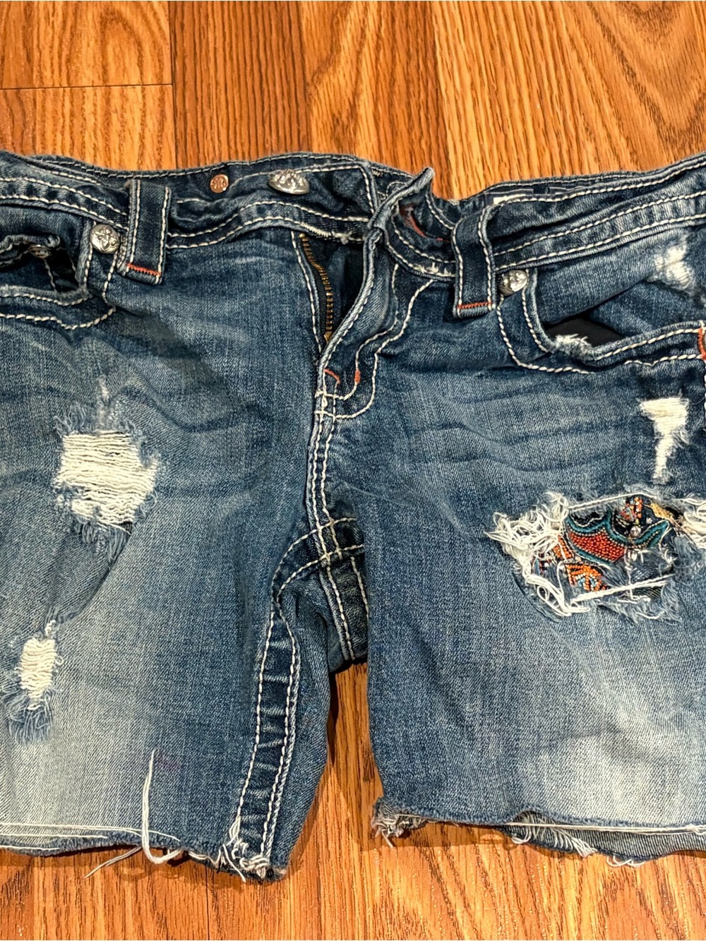 Miss Me Distressed Denim Shorts with Embroidered Patch - *PLEASE READ*